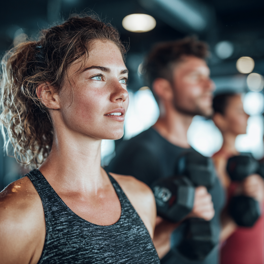 Gruppe lächelnder deutscher Erwachsener verschiedenen Alters bei leichten Übungen im Park, zeigt Gemeinschaft und Freude an der Bewegung